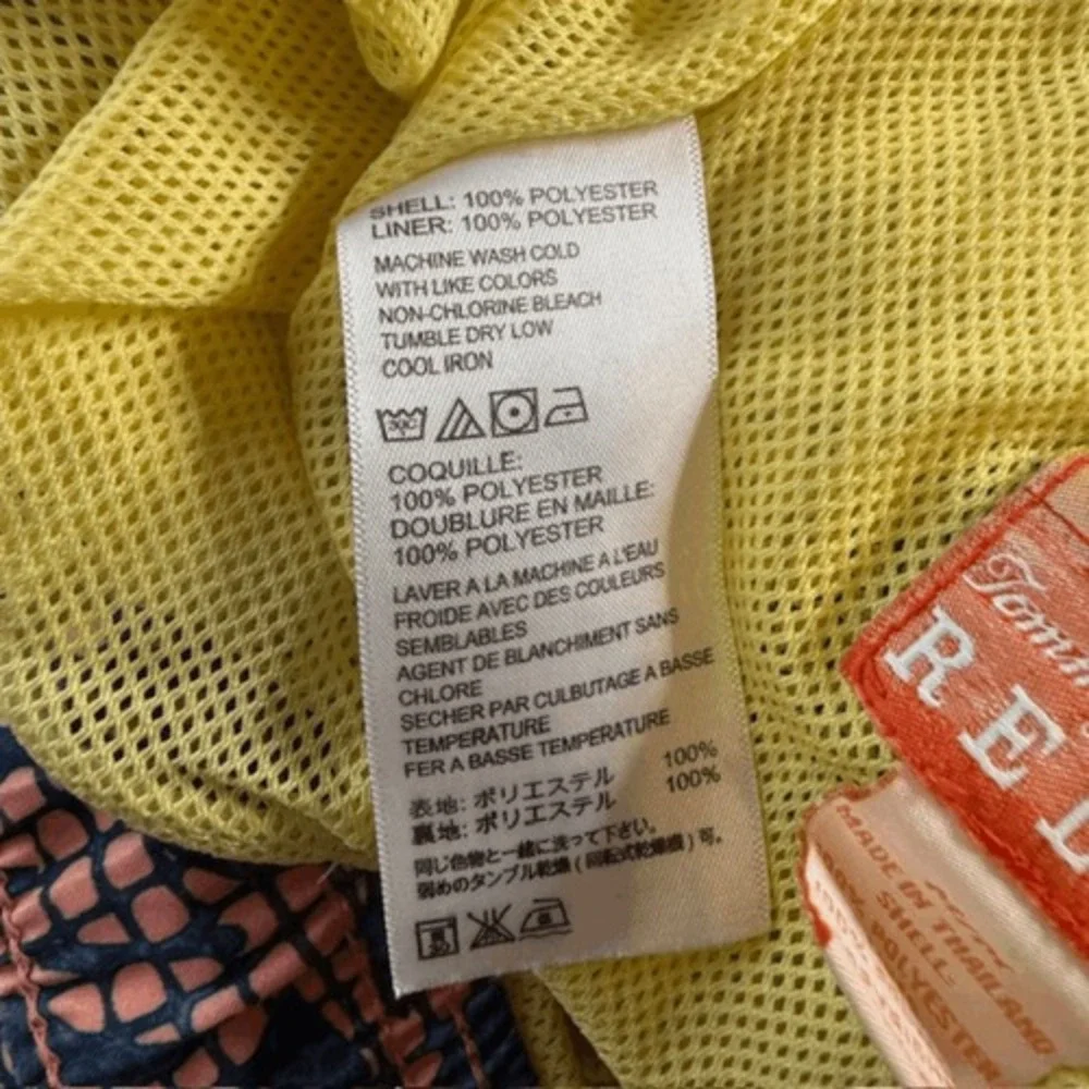 Tommy Bahama Relax Mens‎ Medium Swim Trunks Navy Coral Tropical Leaf Print 6in